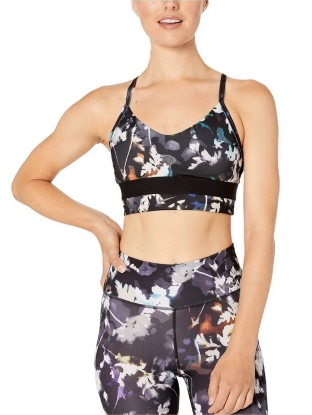 Nike Women's Indy Floral Set Leggings And Bra in Gunsmoke SET(2)